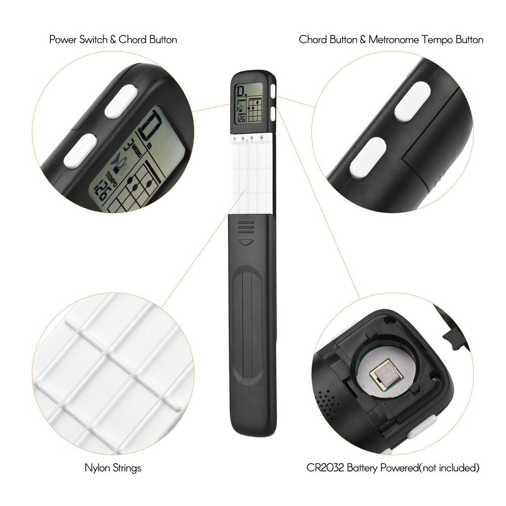 Portable Ukulele Chord Trainer Uke Fingering Practice Tool with 360 Degrees Rotatable Chords Chart Screen for Ukelele