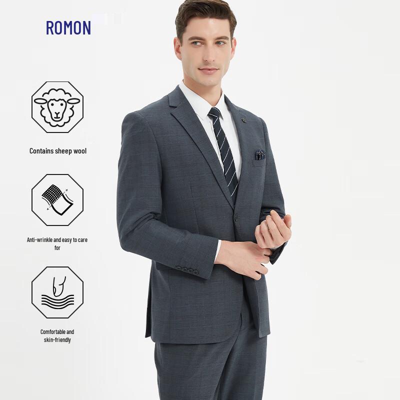 Romon Men's Wool Blend Business Suit Set