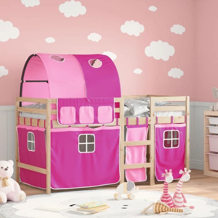 VidaXL Lit Mezzanine Enfants avec Tunnel, Lit Intermédiaire avec Rangement, Meuble de Chambre à Coucher, Moderne, Rose 3283837