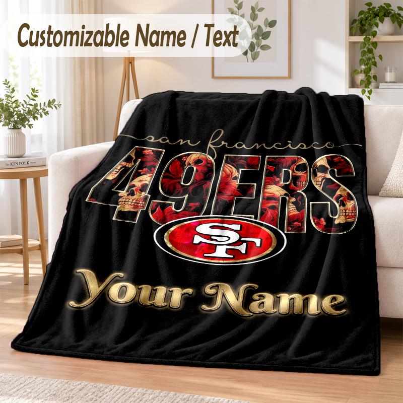 Custom Text Flannel Blanket San Francisco 49ers Print Warm Cozy Blanket Home Sofa Bedding