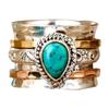 Handmade Square Turquoise Stone Silver Ring Bohemian Natural Stone Gold Plated Edging Ring Vintage Genuine Turquoise Solitaire Rings Size 8/Gold and