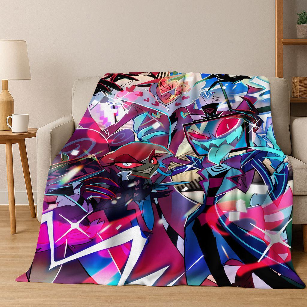 3D H-Helluva Boss Blitzo H-Hazbin Hotel Cartoon Flannel Blanket,Cozy Soft Throw Blanket for Home Bedroom Bed Sofa Cover Gift Kid