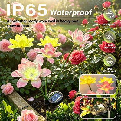 Solar Powered Lotus Flower Lights - IP65 Waterproof Outdoor Garden Stake Lights  Auto On/Off Solar Landscape Lights for Yard Patio Pathway Decoration