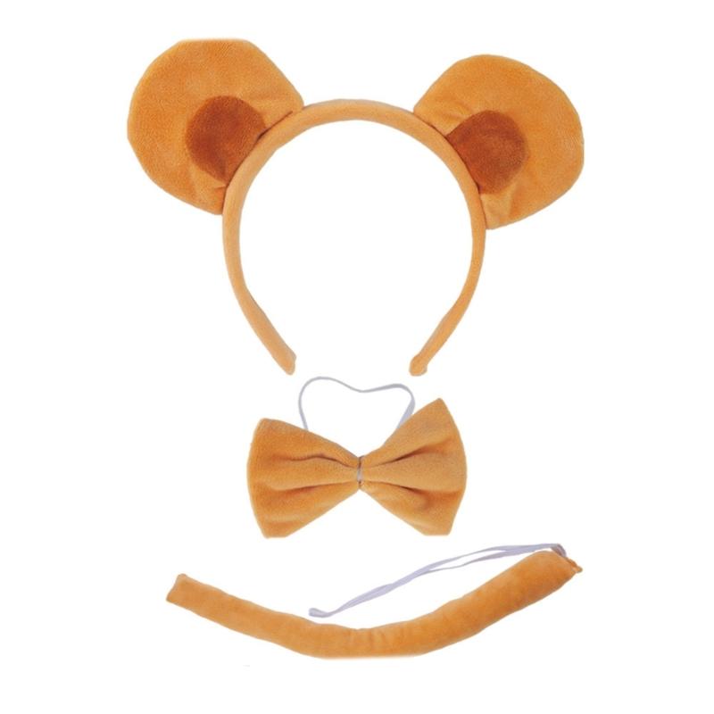 

Monkey Ear Headband Tail Bowtie, Kids Animal Cosplay Set Halloween Animal Outfit
