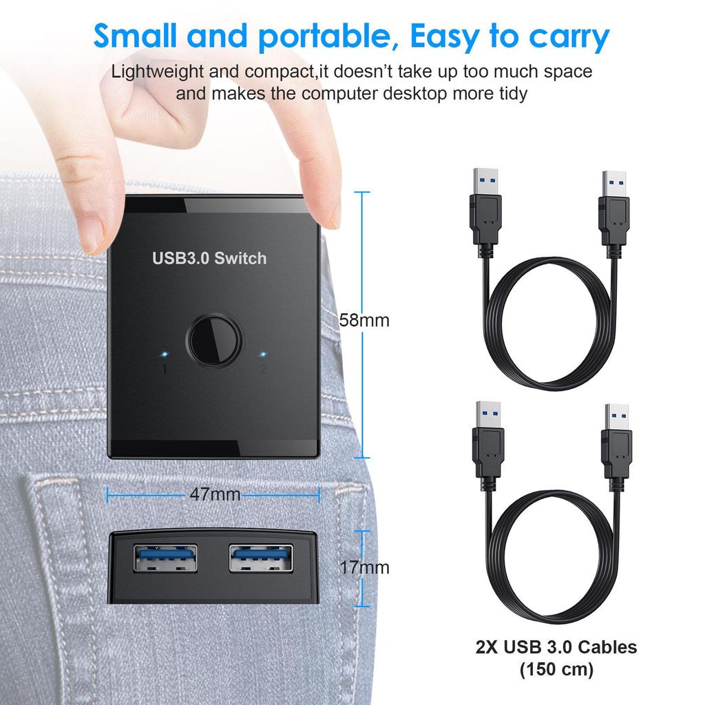 USB 3.0 Bidirectional Switch: 2-in-1-out/1-in-2-out Printer Sharing Splitter