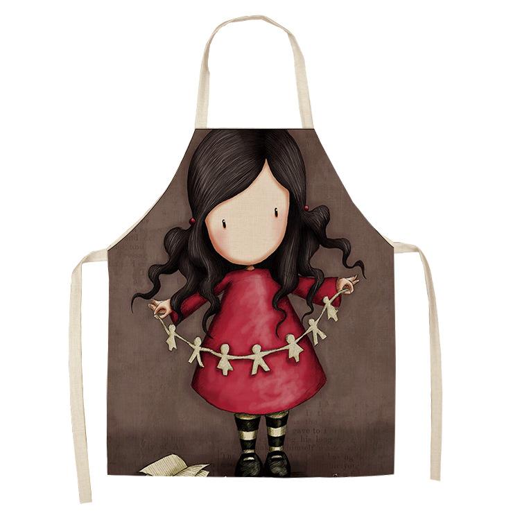 Cartoon Kitchen Apron Cute Girl Print Linen Ladies Kitchen Home Roasted Life Bib Apron Household Cleaning Tools Delantal