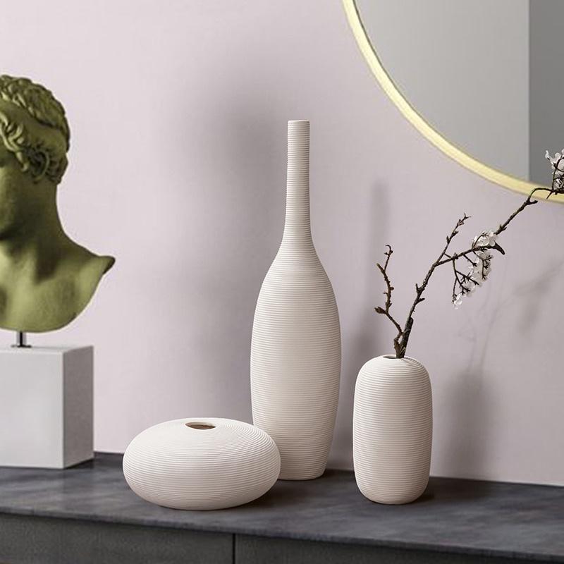 Vaseflower Ceramic 1pc White Vase Minimalism Style For Modern Table Shelf Home Decor Fit For Fireplace Bedroom Living Room Centerpieces Office Desk