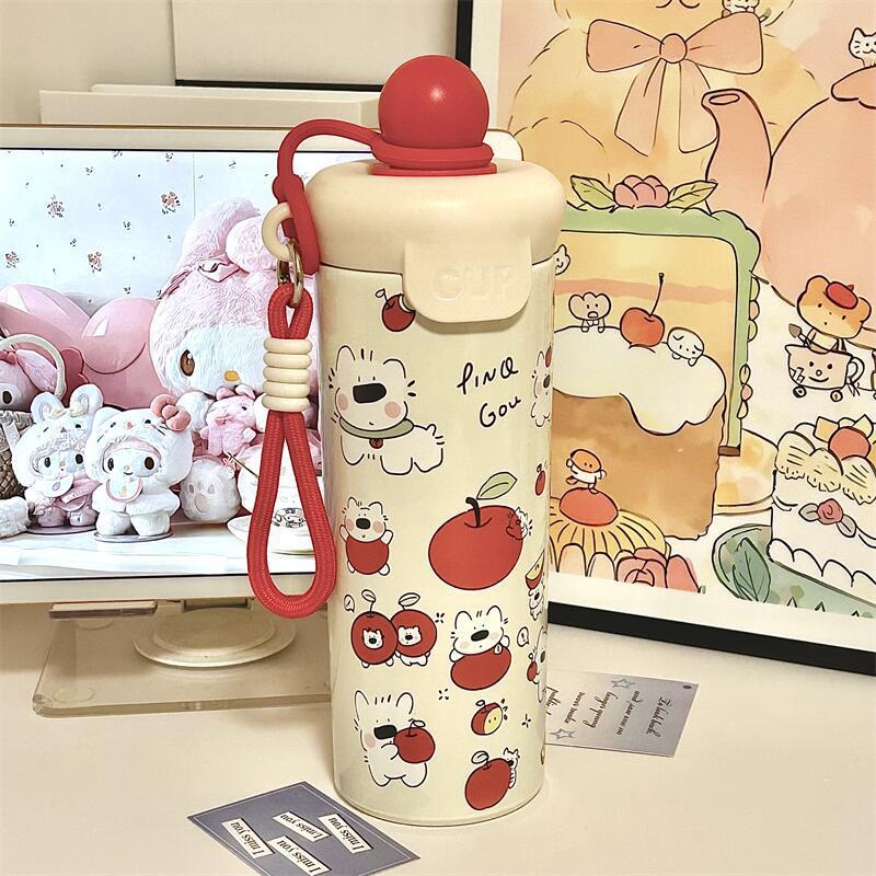 500ML Cute 316 Stainless Steel Thermal Water Bottle With Straw For Girls Cartoon Portable Tumbler Cup Hot Coffee Thermos New 500ml красный
