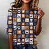 Women's Casual Loose Fit Half Sleeve Top Round Neck Lightweight Comfortable Shirt with Pumpkin Print Suitable for Everyday Wear