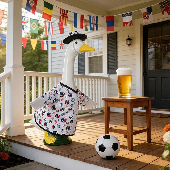 Fußball-Gans-Outfit für 23 Zoll Porzellan-Gans-Statue Fußball-Spieltag Gans Kleidung und Hut Set für Außenbereich Terrasse Rasen Hof Dekoration