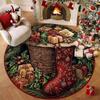 Non-Slip 3D Illusion Rug Santa Claus Xmas Home Decor Cartoon Cute Round Vortex Carpet  Outdoor