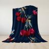 Velvet Cherry Embroidery Flannel Blanket Warm Soft Halloween Christmas Couch Warm Cozy Decorative Decor Gift for All Season