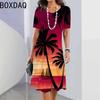3D Hawaii Coconut Tree Print A-Line Dress Women Summer Beach Elegant Boho A-Line Dress Big Size Short Sleeve O-Neck Casual Dress