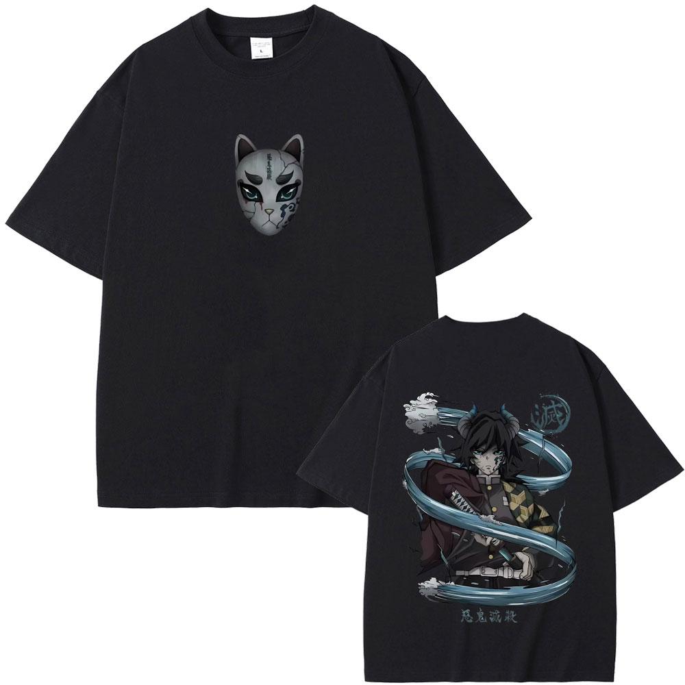Anime Demon Slayer Tomioka Giyuu Double Sided Print T-shirt Men Women Clothing Cartoon Oversized T Shirts Man Casual Cotton Tees