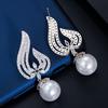 E0260 Shell Pearl Micro-Inlaid Zircon Earrings, Environmentally Friendly Copper Plating