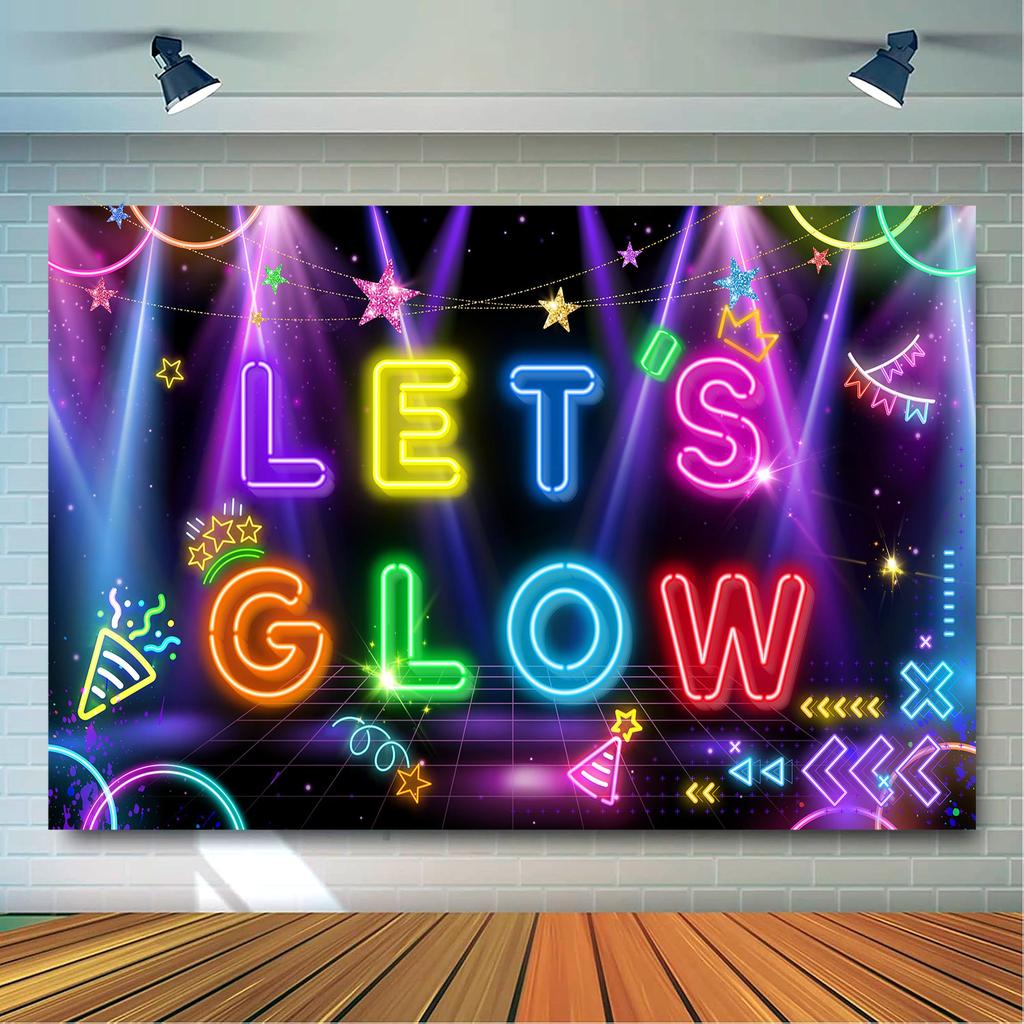 Lets Glow Party Decorations&Neon Birthday Party Decorations,Neon Let's Glow Party Backdrop,Lets Glow Backdrop,Glow in The Dark Backdrop&Neon Backdrop