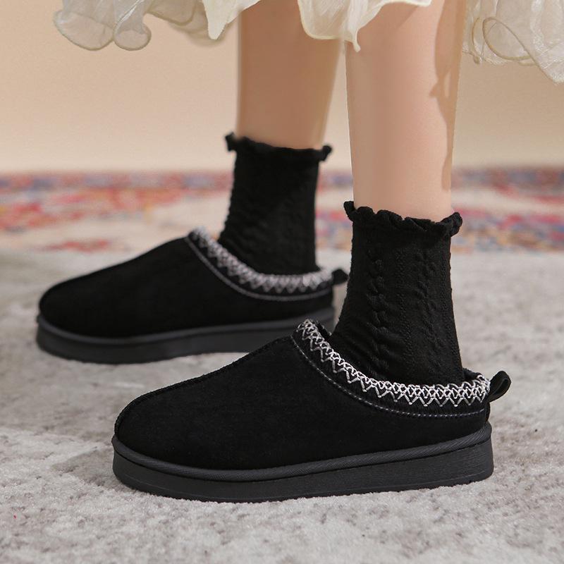 Low-barrel Snow Boots Women's Autumn and Winter Flat-bottomed Bag Head Half-tray Lazy Woman with Cotton Shoes