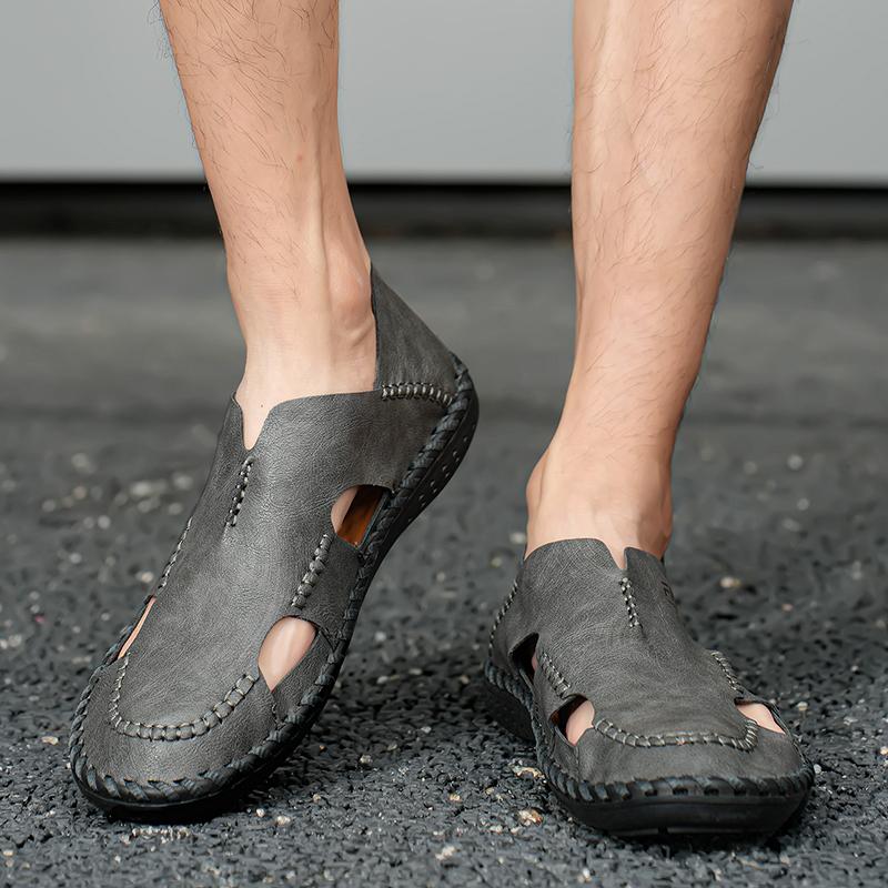 Мужские сандалии черные кожаные кроссовки для походов с закрытым носком — фото 7