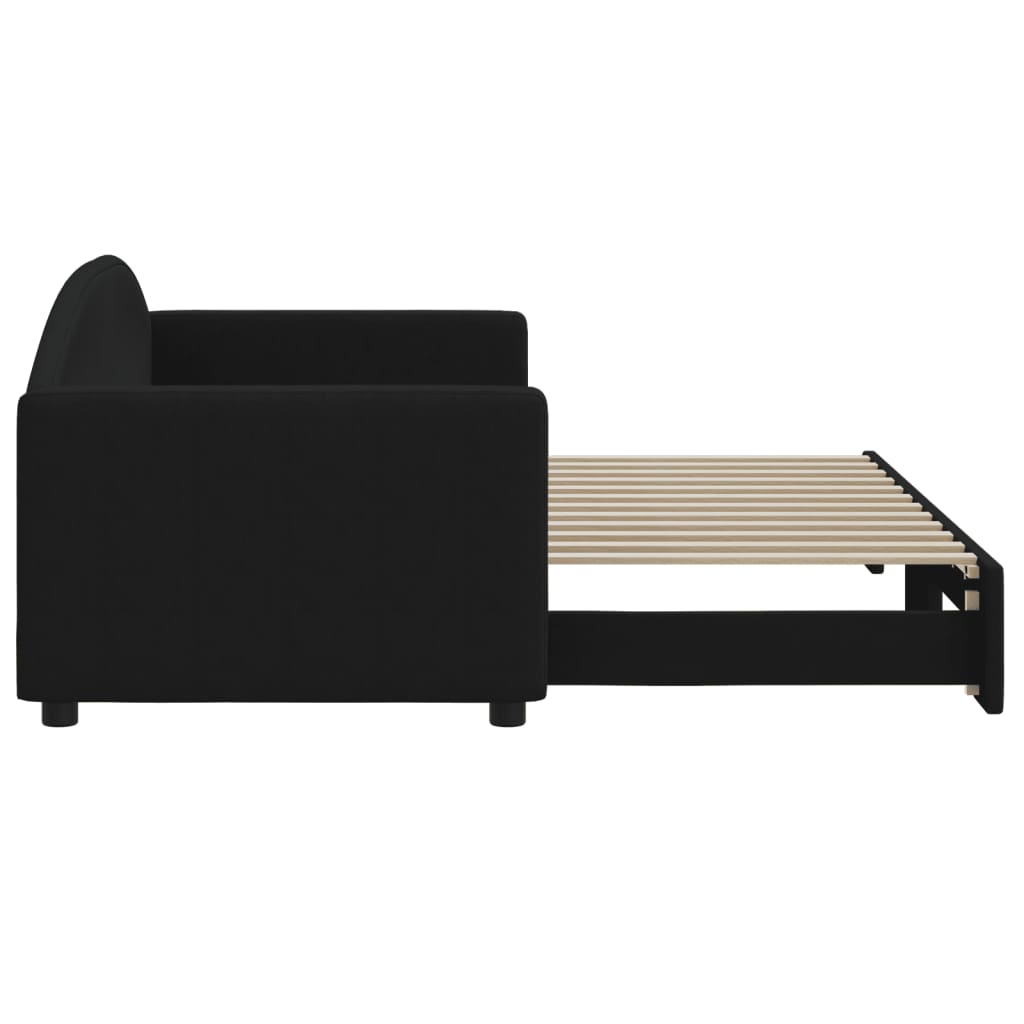 Extendable Daybed Black 80 X 200 Cm Fabric