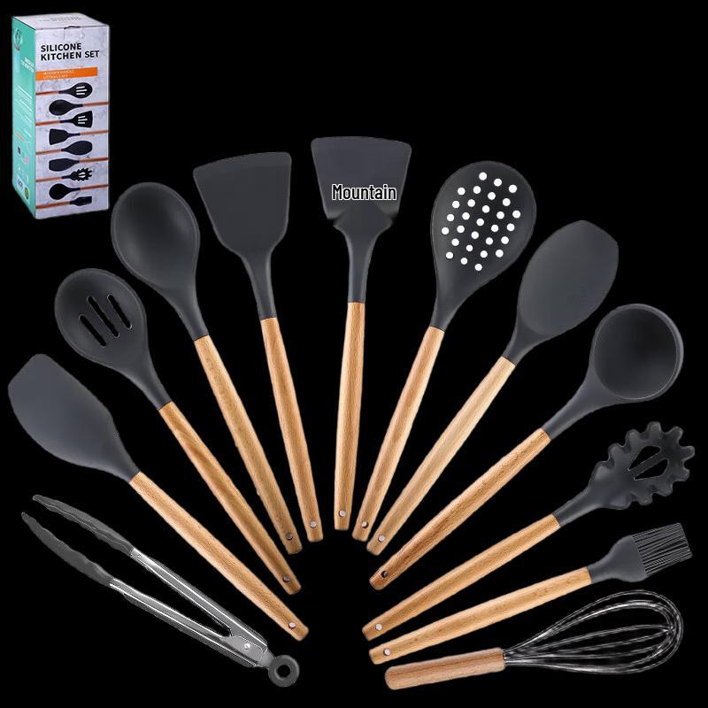 Jitian Jiang 12-Piece Wooden Handle Kitchen Tool Set with Storage