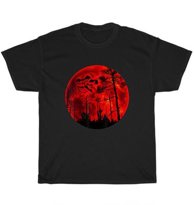 T-shirt Grunge Pipistrelli Volanti Gotica Rosso Sangue Pipistrello Luna Sagome Unisex Tee Regalo