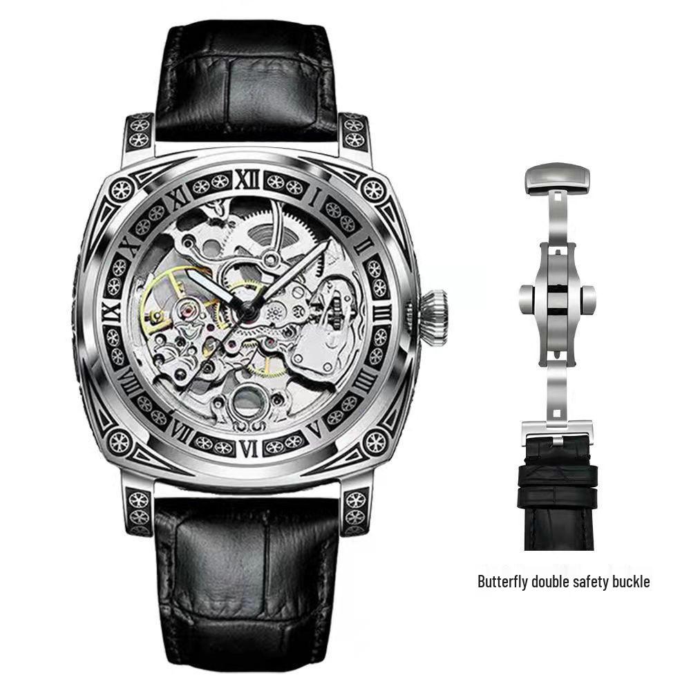 Fenshi FENSIR 8837 Men's Automatic Mechanical Watch - Hollow Design, Waterproof, Casual Belt.