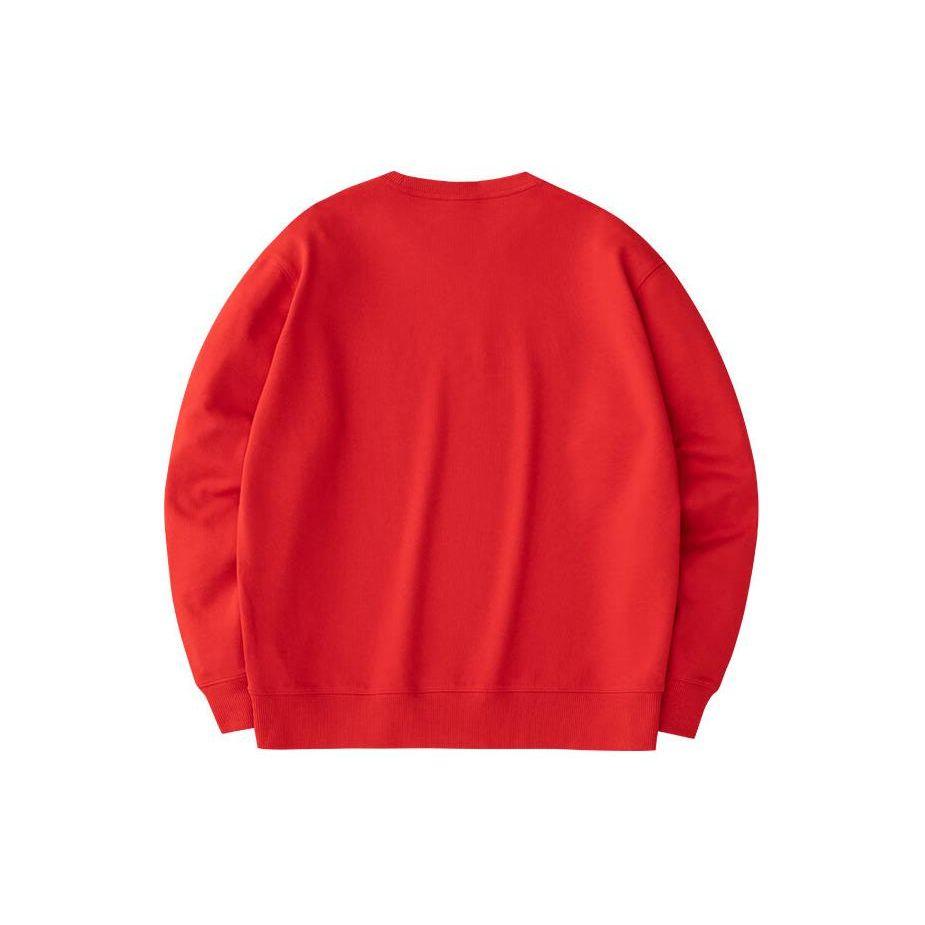 Anta Life Series Good Things Happen Letter Print Crew Neck Pullover Knit Sweatshirt Men sweatshirt Deep-Red 152418760-2