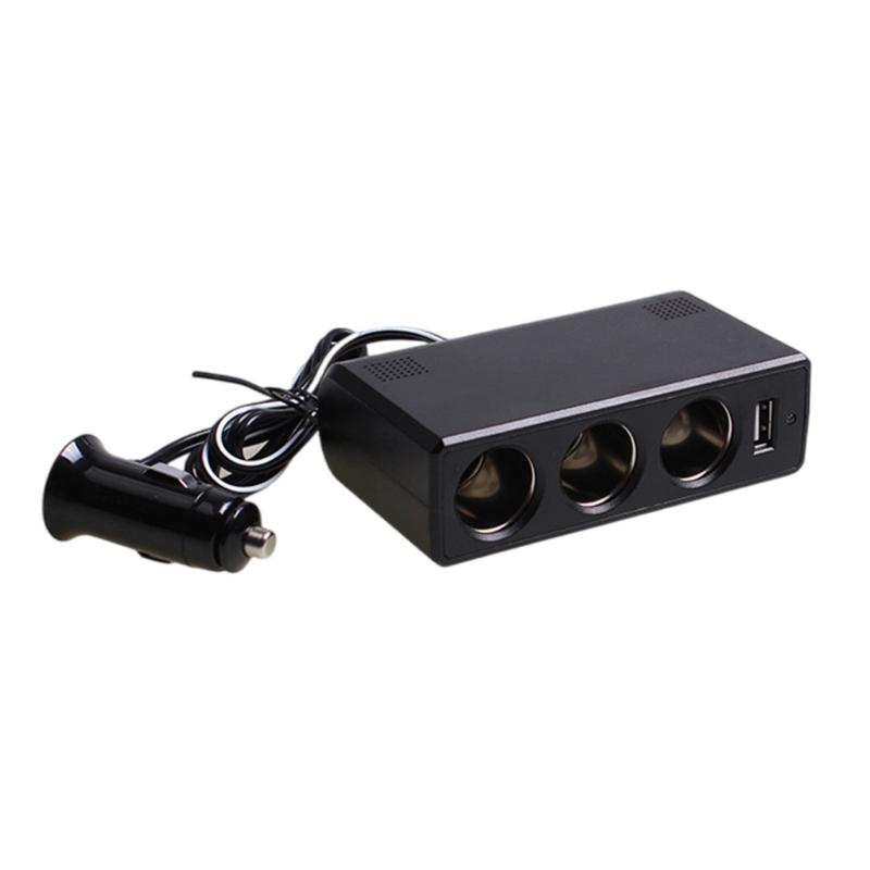 

24V to 12V Cigarettes Lighters Splitter 60W 3 Socket Car Cigarettes Lighters Adapter with USB Port Adapter for Phone 1 чорний