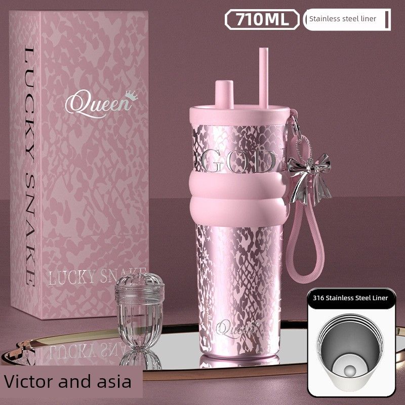 New 316 Stainless Steel Thermos Cup, Simple and Stylish, Large Capacity Thermos Cup with Ceramic Inner Liner, Portable Car Water Cup