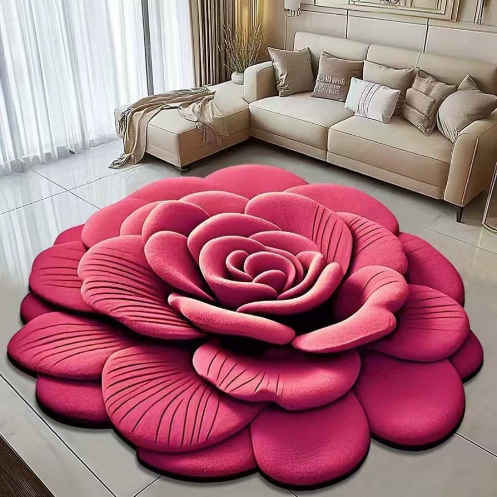 Blumenförmiger Teppich Sonderform Weich Rutschfest Pfingstrose Fußmatte Saugfähig 60x60cm Badezimmer-Fußmatte