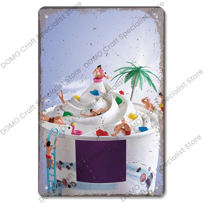 Summer Dessert Poster Vintage Metal Sign Ice Cream Cone Charlotte Metal Tin Plate Wall Decor for Cafe Shop Kitchen Living Room