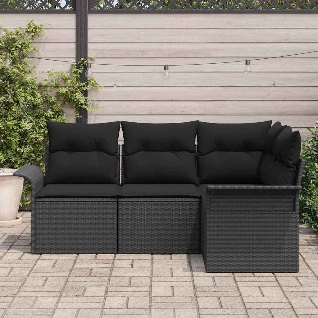 Garden Sofa Set with Cushions 4 pcs Black Poly Rattan
