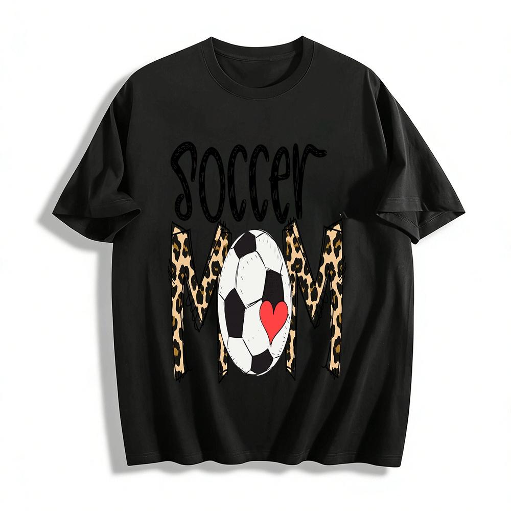 Soccer Mom Leopard Print Graphic Tee Soccer Lover Mom Gift Shirt Pure cotton T-shirt XXS