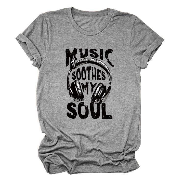 Personality trendy music soothes my ladies bottoming round neck short sleeve t-shirt