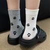 3pairs Cute Dog Claw Printed Women's Cartoon Dog Paw Sock Animal Pattern Soft Sweat Absorbing Breathable Casual Socks for Girls