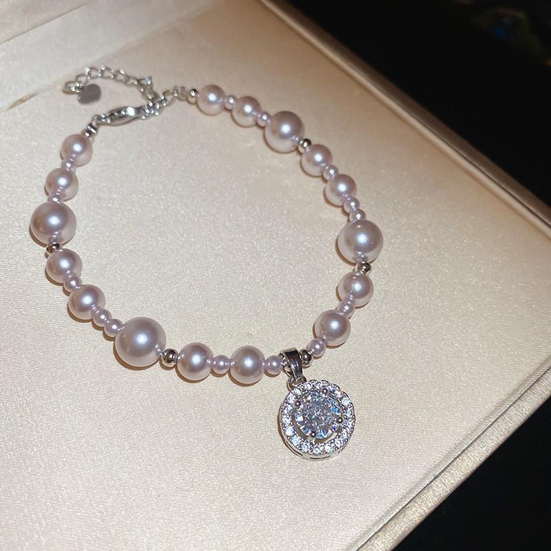 Rose Diamond Inlaid Pearl Bracelet Design Sense Niche High Value Temperament Personalized Fashion Shiny Bracelet
