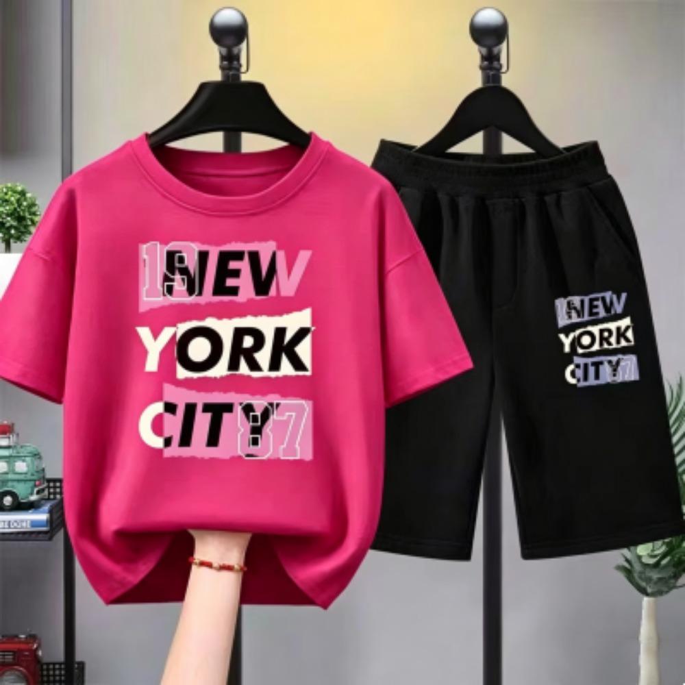 Personalized Cartoon Letter Printed Men's T-shirt and Shorts 2 Piece Set Summer Casual Outfit for Men's and Women's T-shirt Set