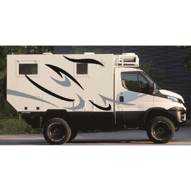 Stripes Graphics (Two side)+Back Body Coconut Tree Style Vinyl Graphics Kit Decals Car Stickers for Caravan Travel Trailer Camper Van