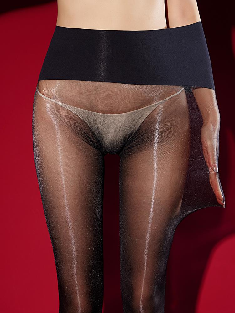 Durchsichtige Damenstrumpfhose Ölglänzende Strumpfhose Sexy Glitzerstrümpfe Schrittlos Erotische Dessous Nylonstrümpfe