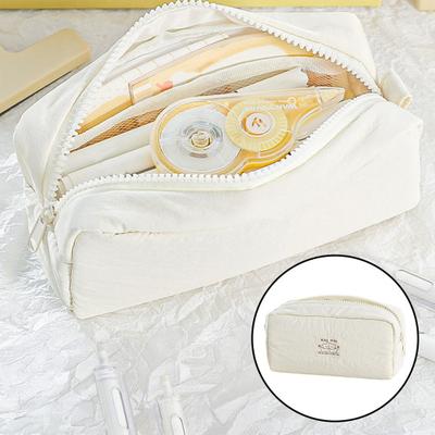 Cat Pencil Case Simple Canvas Stationery Bag for Students Soft Large Capacity