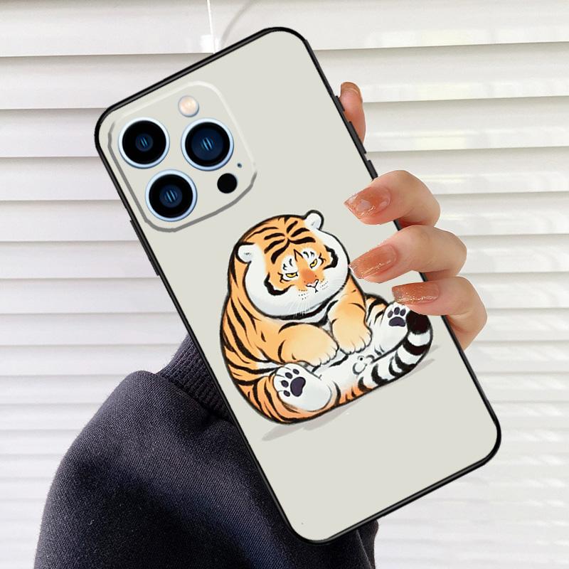fat tiger Cartoon Funny Phone Case For iPhone 16 15 14 13 11 12 17 Pro Max mini 15 16 Plus 16e 17 Air Cover Fundas