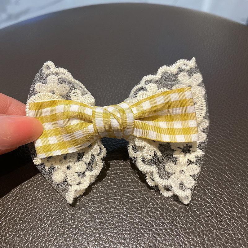Spring New Sweet Handmade Children's Hair Clip Fabric Lace Plaid Bow Girl's Bangs Hairpin Headwear