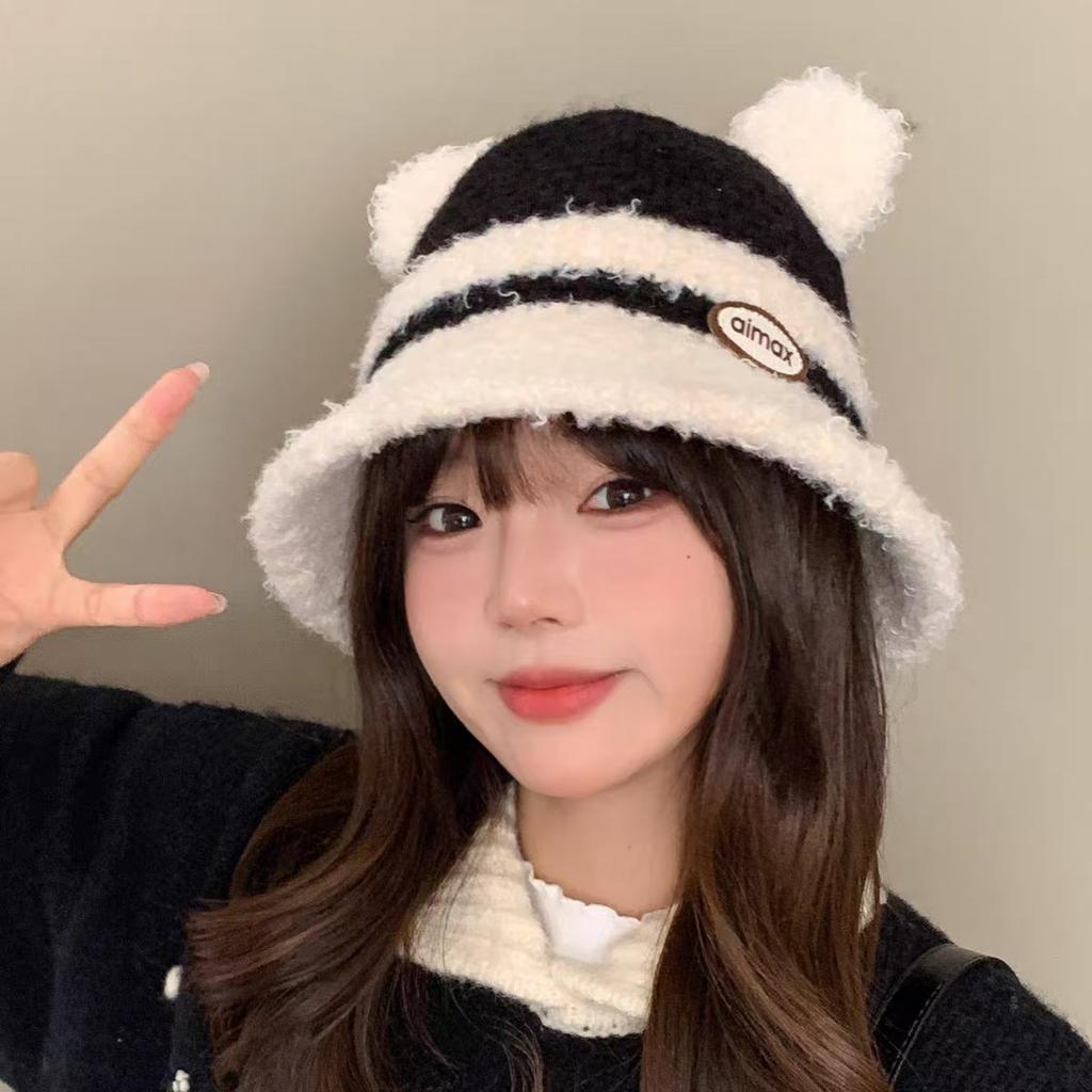 Autumn and Winter Lamb Velvet Warm Fisherman's Hat for Women's Travel Foldable Basin Hat Korean Style Trendy Versatile Small Bucket Hat with Face