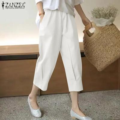 Women Summer Pleated Mid-Waist Cropped Pants