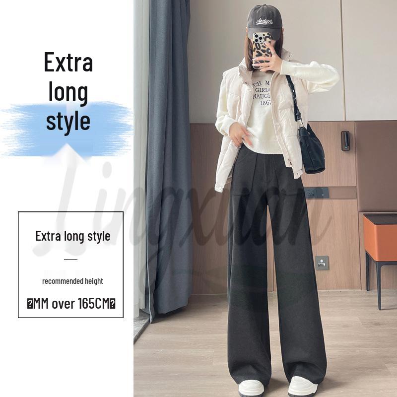 2026 Autumn/Winter Women's High-Waist Woolen Wide-Leg Floor-Length Pants