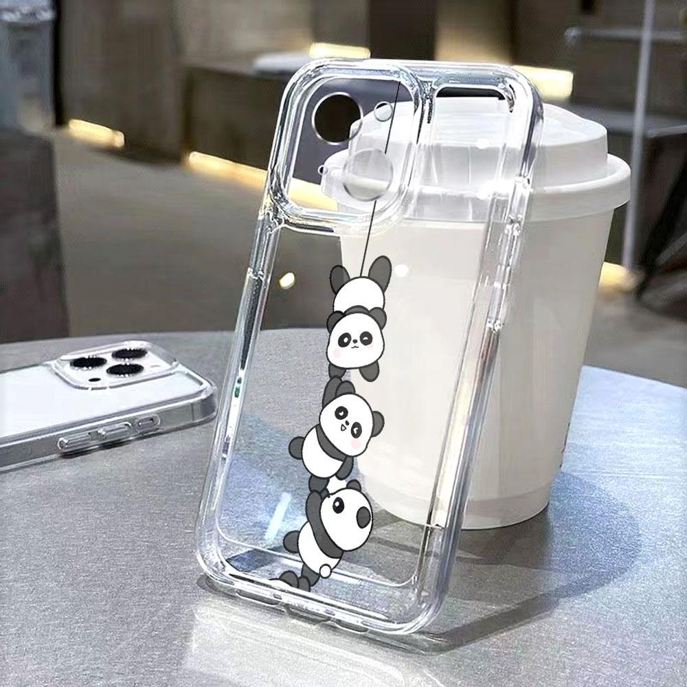 Cute Pandas Hanging in Line Transparent soft TPU Phone Case for Xiaomi Redmi Note 15 14 13 12 11 10 9 Pro Plus 4G 5G Soft Cover