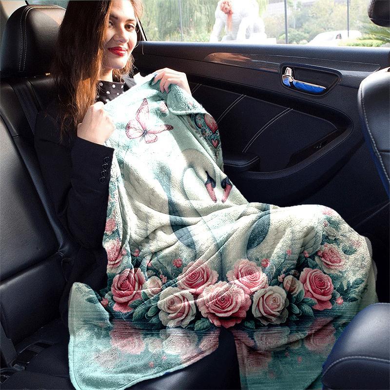 1pc Swan Printing Lightweight Flannel Blanket, Comfortable and Warm Blanket, for Camping Sofa Bed and Couch Office, Suitable for Gift Blanket