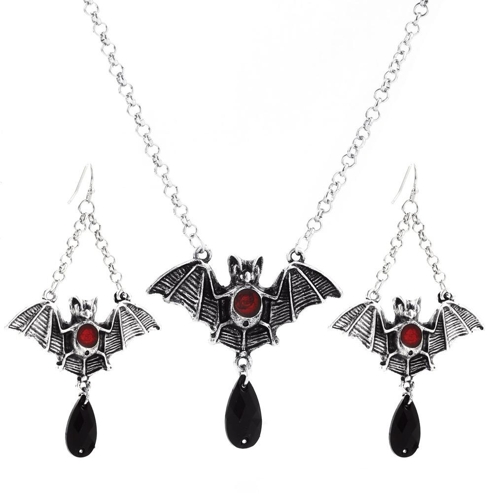 

Gothic Exaggerated Vampire Bat Cross Tassel Pendant Necklace Earrings for Men Women Personality Hip Hop Halloween Jewelry Sets