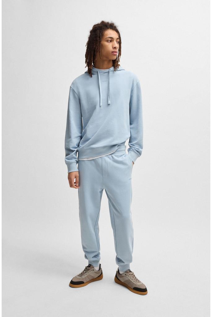 HUGO Light Blue Cotton Hoodie with Contrast Logo and Relaxed Fit Men's