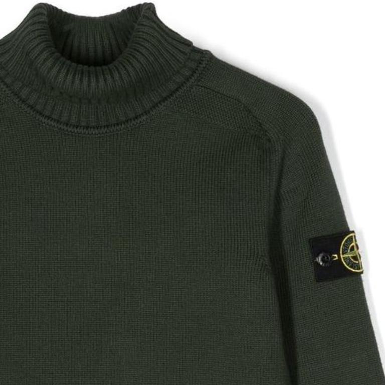 Stone Island Sweater FW22 Solid Color Logo Round Neck Long Sleeve Pullover Dark Green Kids Kids sweater 7716504A2-V0058